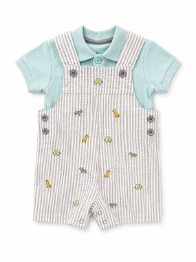 NWT Little Me 2 Piece Romper Set 18 Months Zoo Animals Overalls Polo Outfit Baby